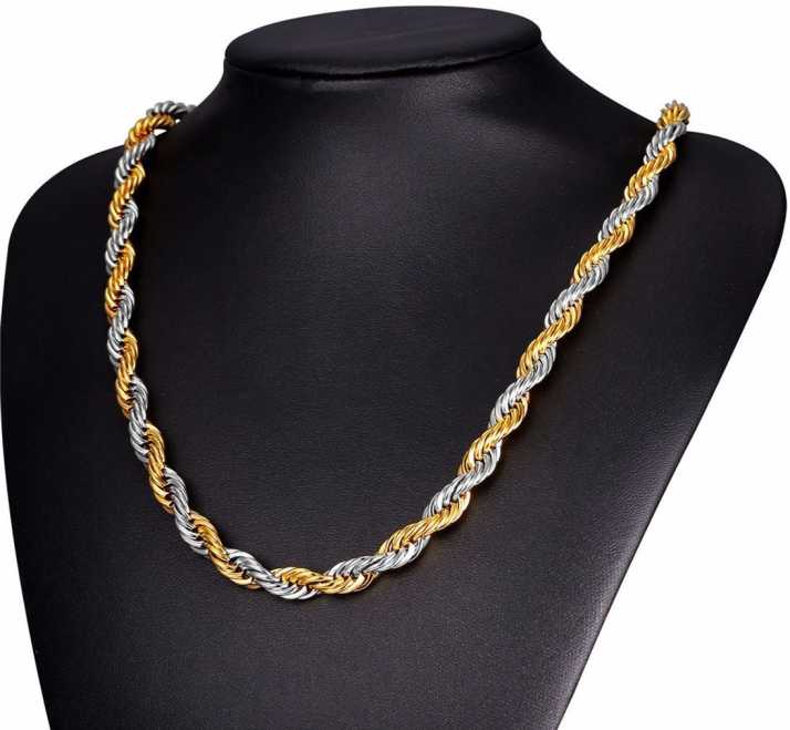Ak Fashion Golden Stainless Steel Rope Chain Necklace For Men Boys Gold Plated Silver Plated Alloy Chain Price In India Buy Ak Fashion Golden Stainless Steel Rope Chain Necklace For Men Boys