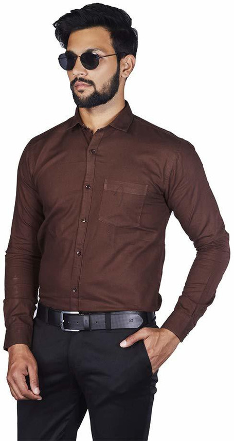 Indian Threads Men Solid Casual Brown 