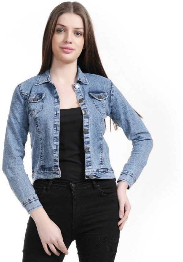 Full Sleeve Washed Women Denim Jacket 