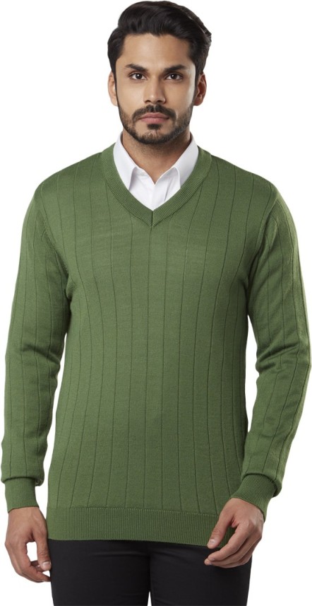 green sweater v neck