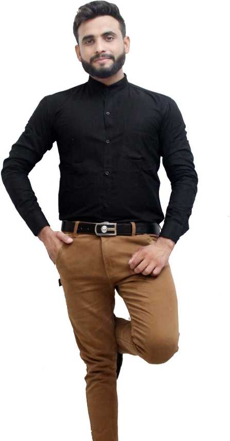 black shirt and brown pant