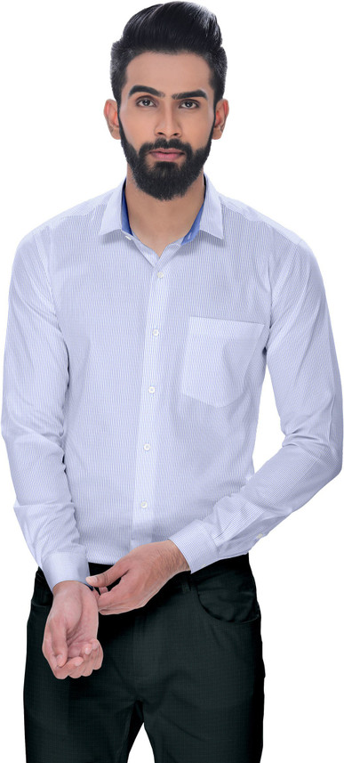 CHARLES DINO Men Striped Formal Blue 