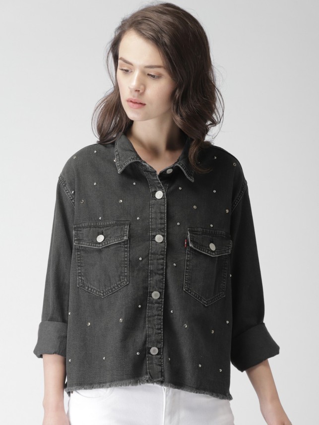 levis black denim shirt womens