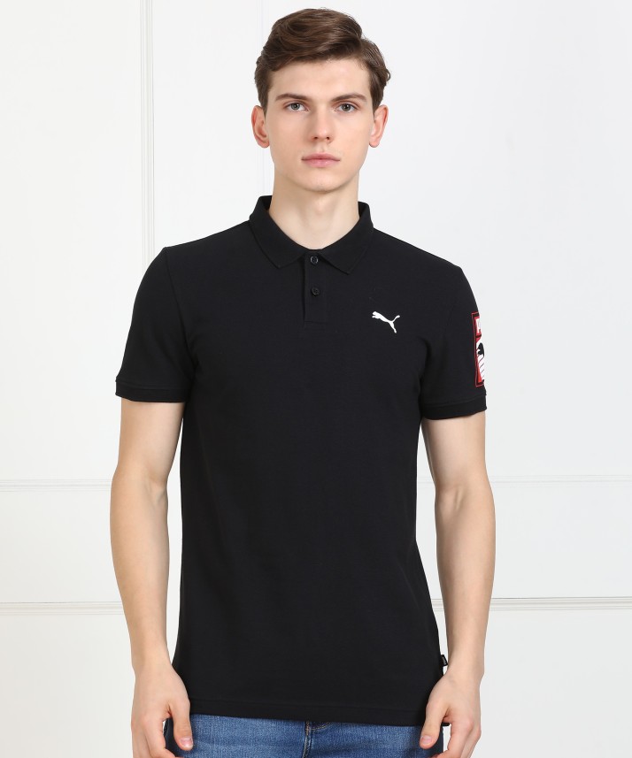 Puma Solid Men Polo Neck Black T-Shirt 