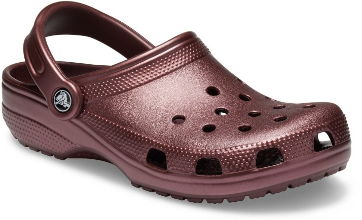 metallic burgundy crocs