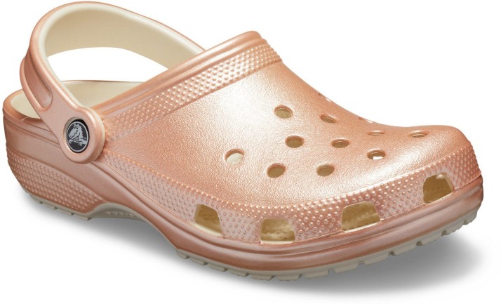pink metallic crocs