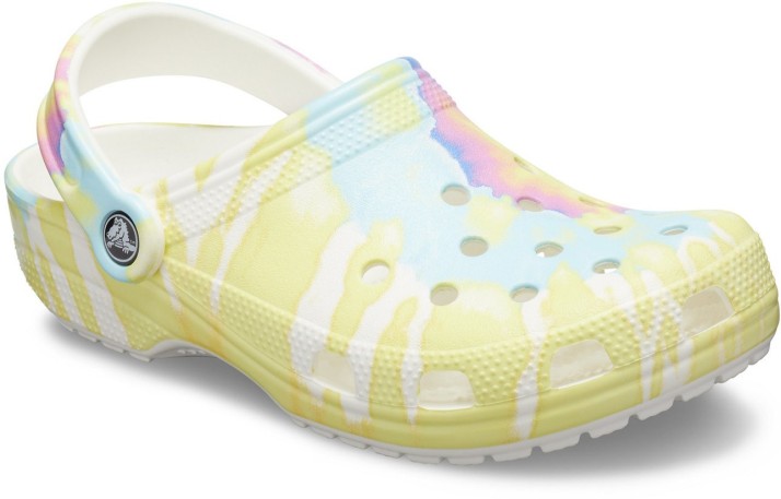 white and yellow crocs