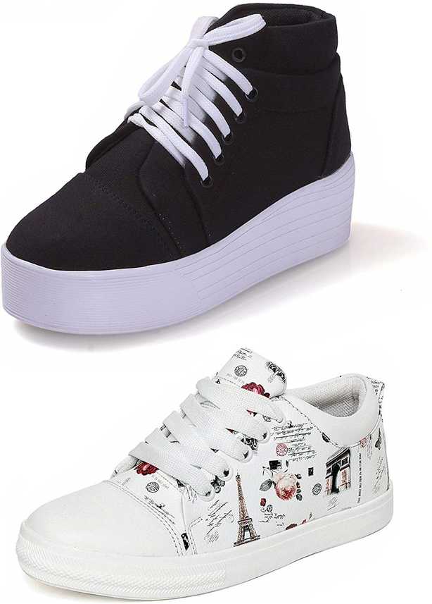Rapo New Latest Collection Girls Comfortable High Heel Stylish Party Wear Canvas Casual White Printed Fashionable Sneaker Shoes For Women Girls Combo Pack Of 2 Sneakers For Women Buy Rapo New Latest