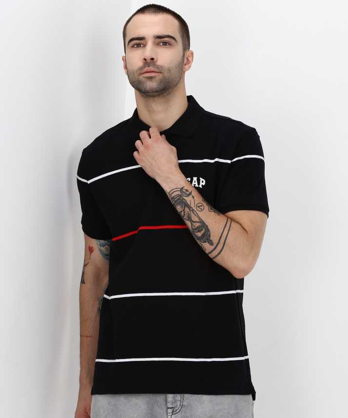 Gap Striped Men Polo Neck Black T Shirt Buy Gap Striped Men Polo