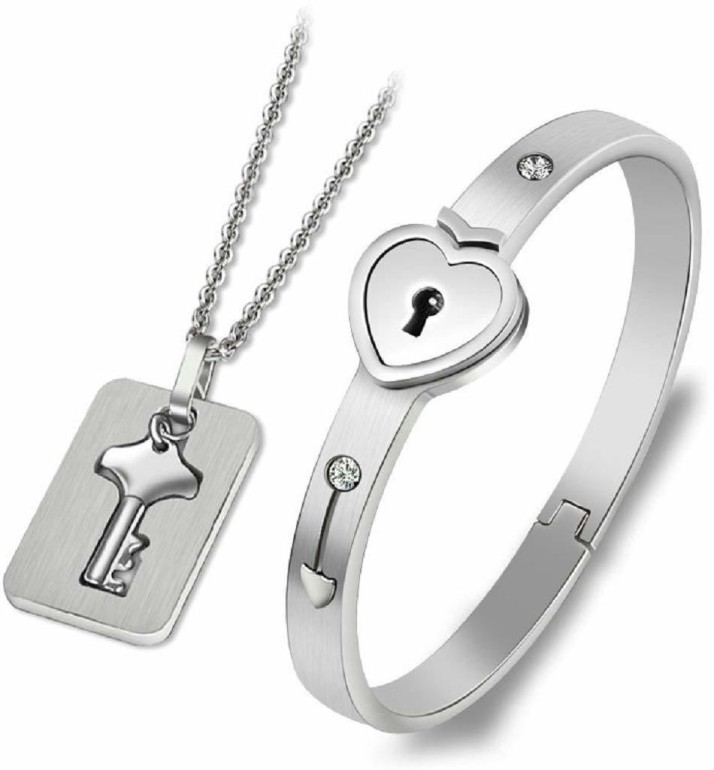 Lock Key Pendant Silver Stainless Steel 