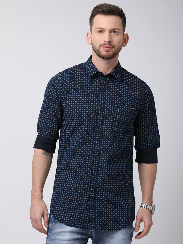 Men Printed Casual Dark Blue Shirt 