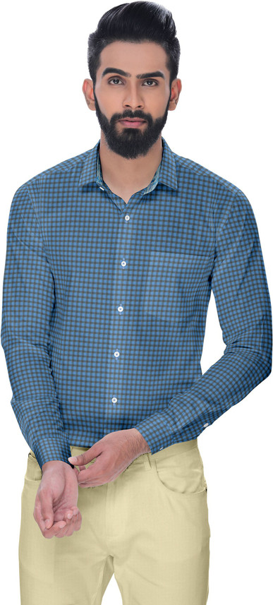 CHARLES DINO Men Checkered Formal Blue 