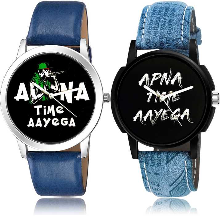 Timenter Contemporary Party Wedding Apna Time Aayega Slim Watch And Apna Time Aayega Blue And Grey Color Boys And Men Watch B428 B404 Combo Of 2 Combo Watch Analog Watch For