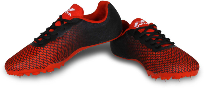 red and black track spikes