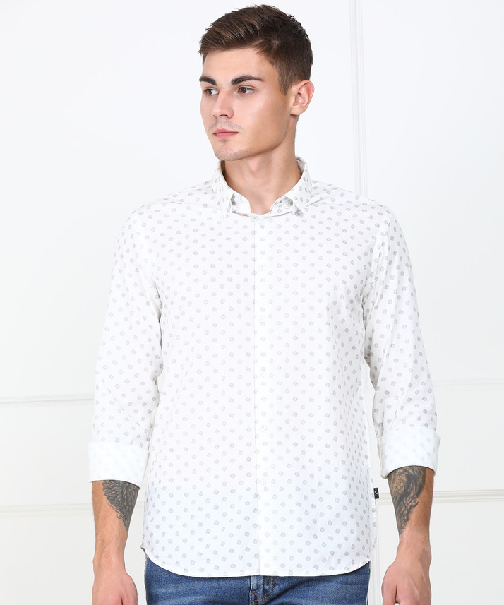 flying machine men printed casual white shirt