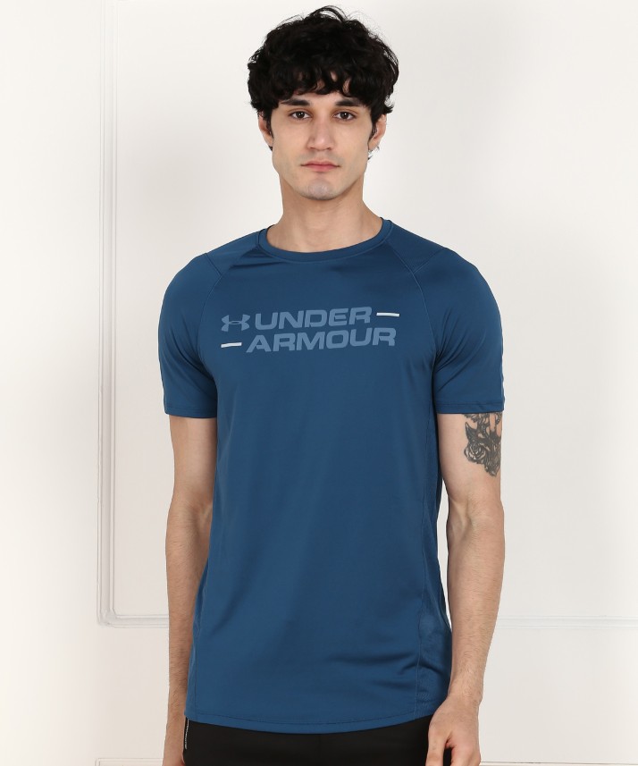 Printed Men Round Neck Blue T-Shirt 