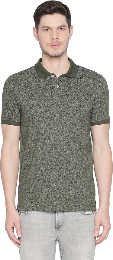 Pantaloons Printed Men Polo Neck Green 
