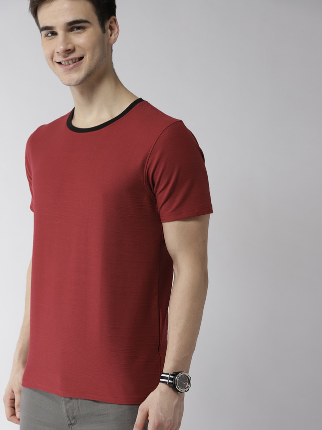Men Round Neck Maroon T-Shirt 