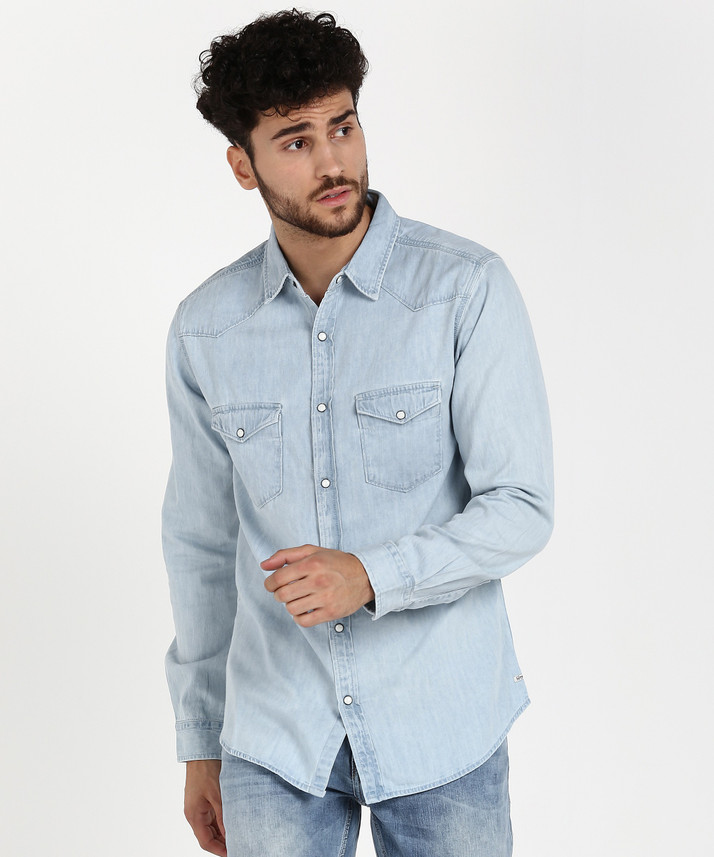 Spykar Men Solid Casual Light Blue 
