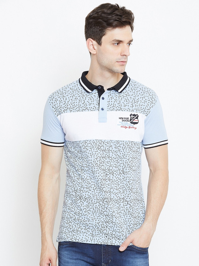 DUKE Printed Men Polo Neck Blue T-Shirt 