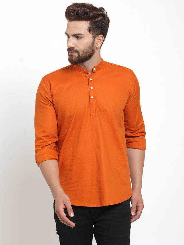 F2M Solid Men Mandarin Collar Orange T