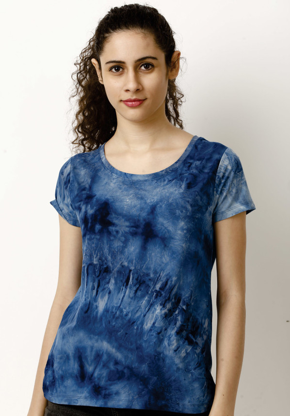 Dye Women Round Neck Dark Blue T-Shirt 