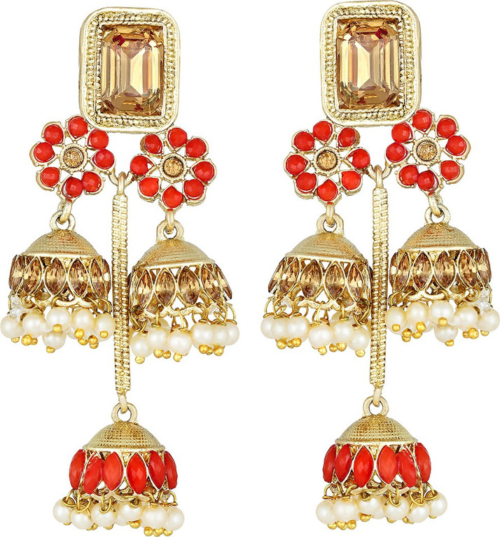 Buy PEORA Red Kundan Jhumka Jhumki 