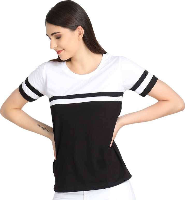 Raabta Fashion Casual Half Sleeve Striped Women White Black Top Buy Raabta Fashion Casual Half Sleeve Striped Women White Black Top Online At Best Prices In India Flipkart Com