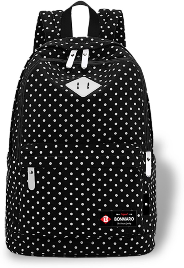 black and white polka dot backpack