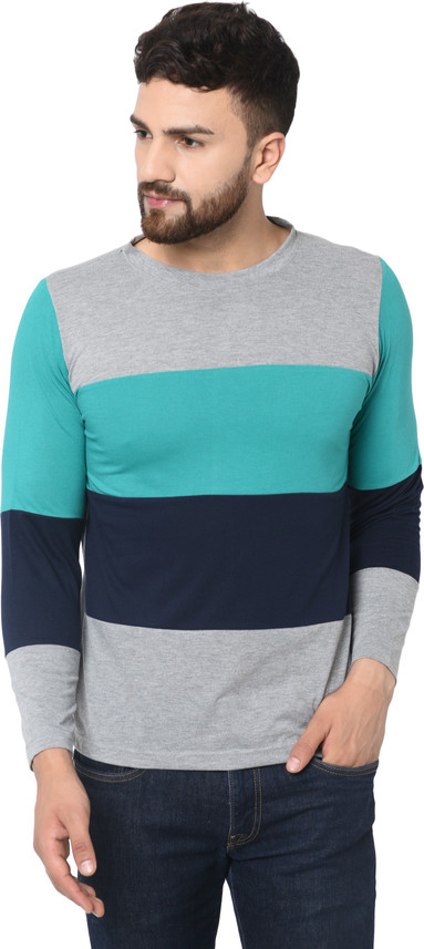 ODOKY Striped Men Round Neck Dark Blue 