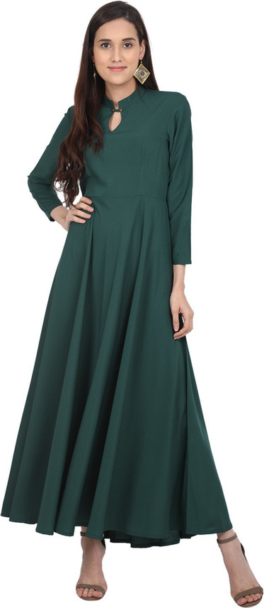 RUDRAKRITI Women Maxi Dark Green Dress