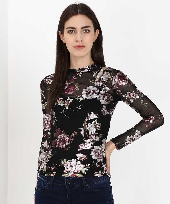 Madame Casual Full Sleeve Floral Print Women Black Top Buy