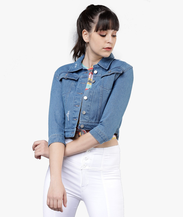 4th Sleeve Solid Women Denim Jacket 