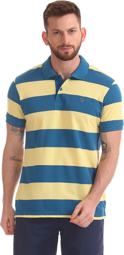 RUGGERS Striped Men Polo Neck Yellow T 