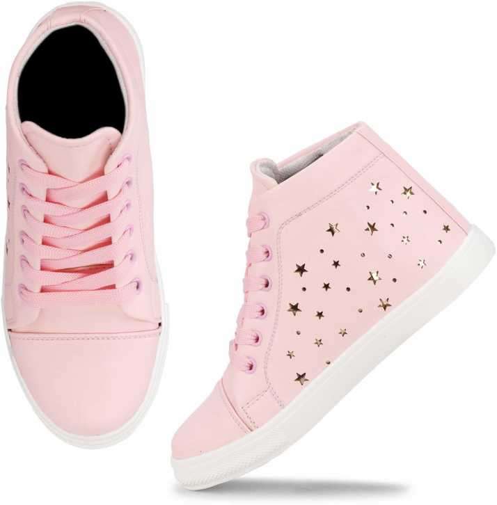 Shoe Island Feminae Stylish Fancy Pink Laser Cut Gold Star Women Girls Indoor Outdoor Casual Party Wear High Ankle High Tops For Women Buy Shoe Island Feminae Stylish Fancy Pink Laser