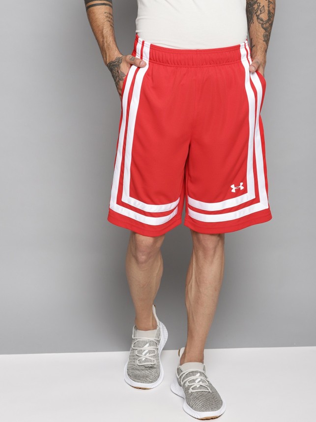 Striped Men Red Sports Shorts 