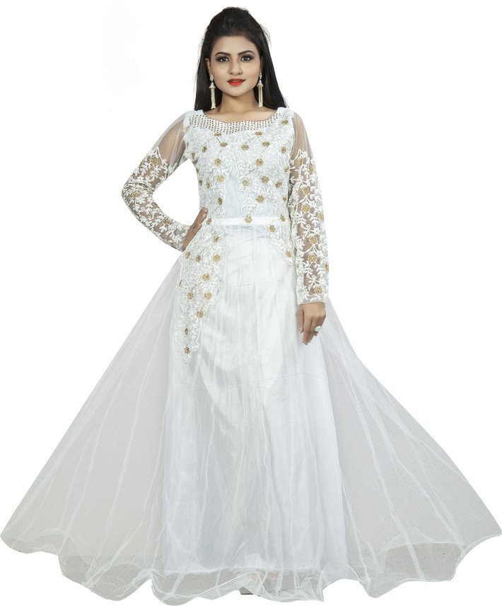 white anarkali gown