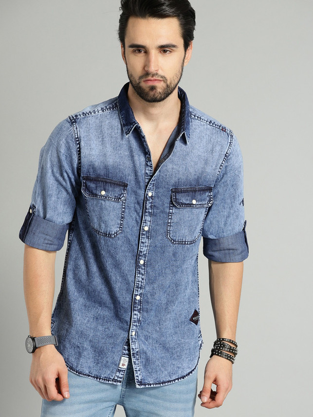 Roadster Men Washed Casual Blue Shirt 