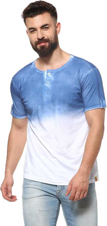 Campus Sutra Tie Dye Men Henley Neck Light Blue T Shirt Buy