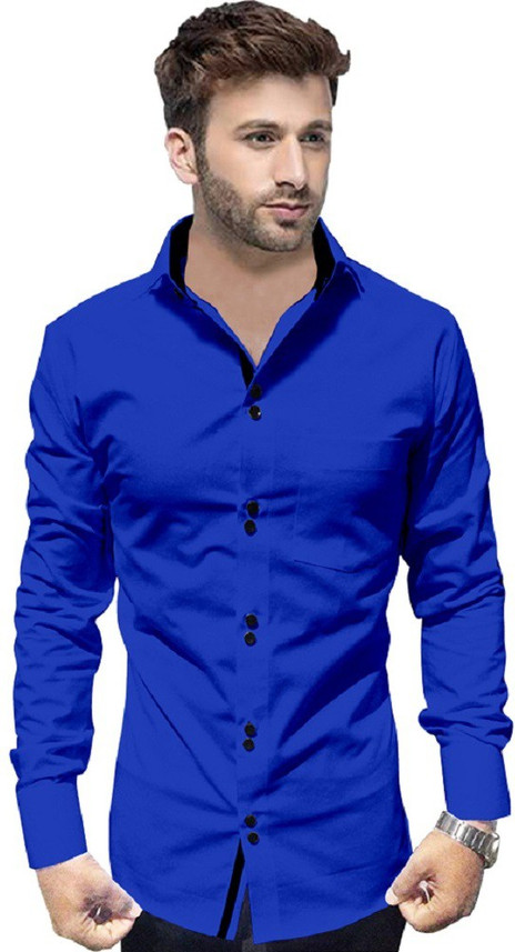 VTEXX Men Solid Casual Blue Shirt - Buy 