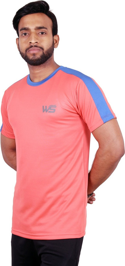 Color Block Men Round Neck Pink T-Shirt 