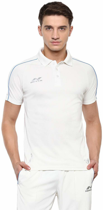 NIVIA Solid Men Polo Neck White T-Shirt 