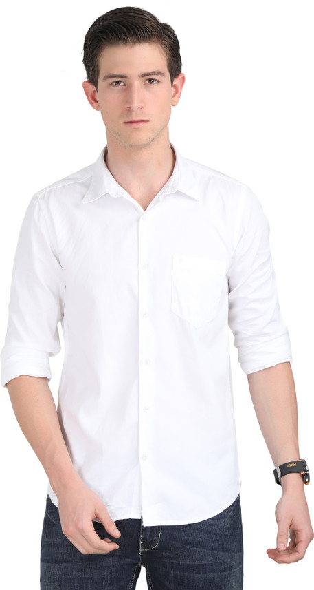 Men Self Design Casual White Shirt 