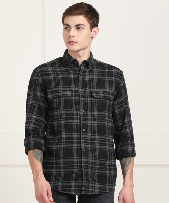 George Men Checkered Casual Black Shirt 