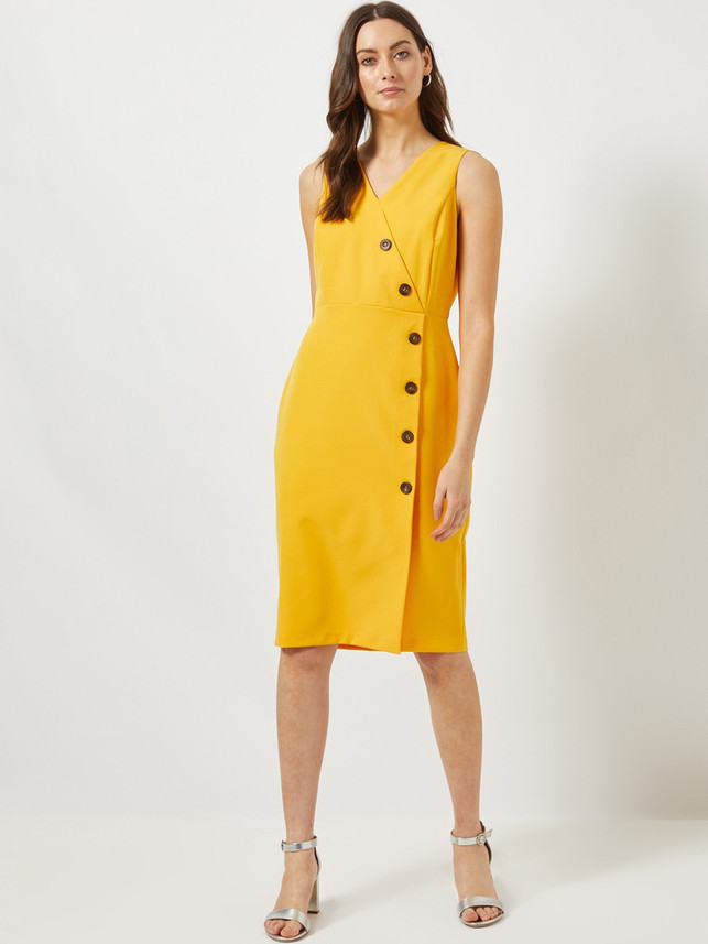 DOROTHY PERKINS Women Wrap Yellow Dress 