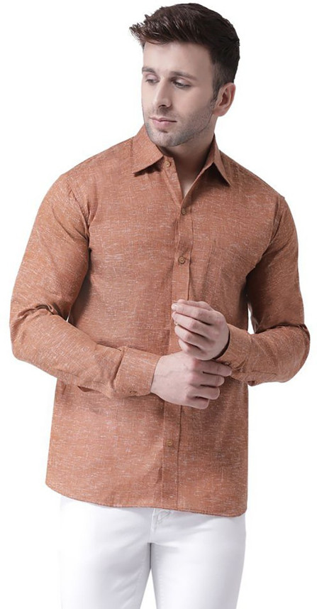 Men Self Design Casual Brown Shirt 