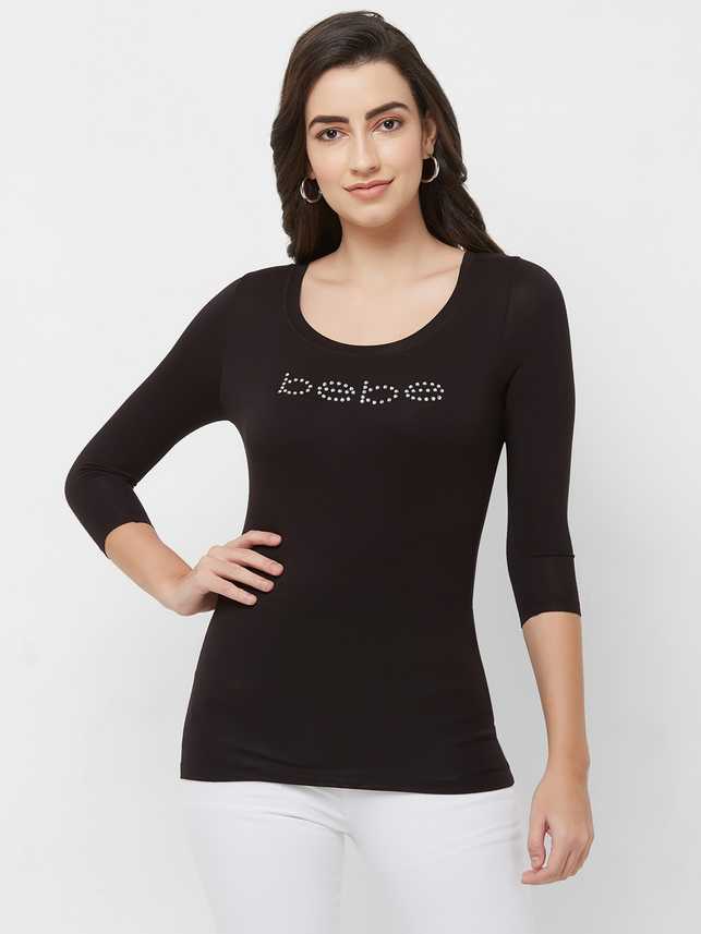 Bebe Solid Women Round Neck Black T Shirt Buy Bebe Solid Women Round Neck Black T Shirt Online At Best Prices In India Flipkart Com