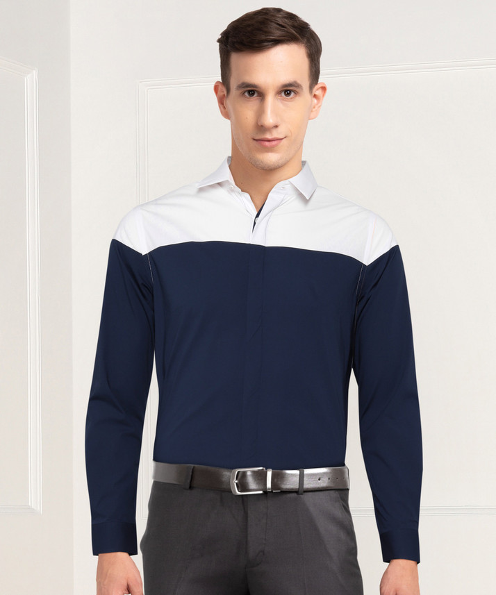 Benetton Men Color Block Formal Blue 