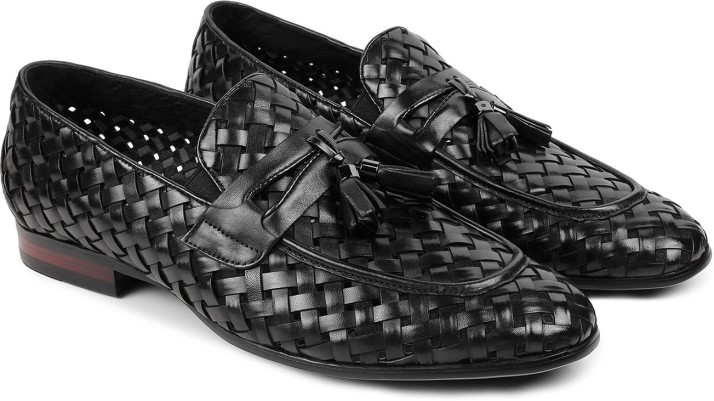 mens black weave loafers