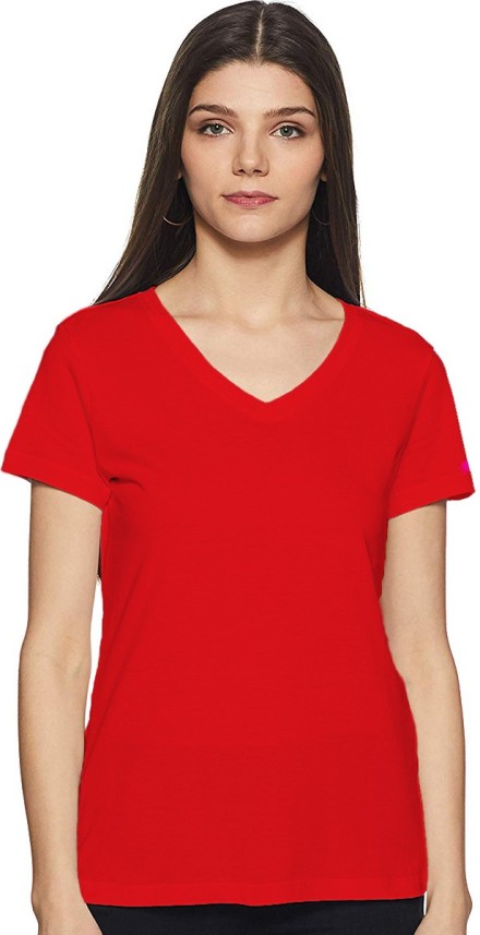 women's v neck red t shirt